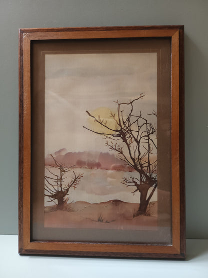 Cadre avec peinture sur toile   Patine