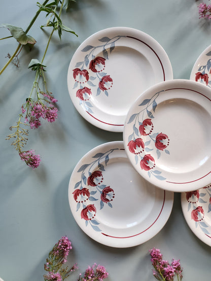 Assiettes plates fleuries Sarreguemines lot de 5   Patine