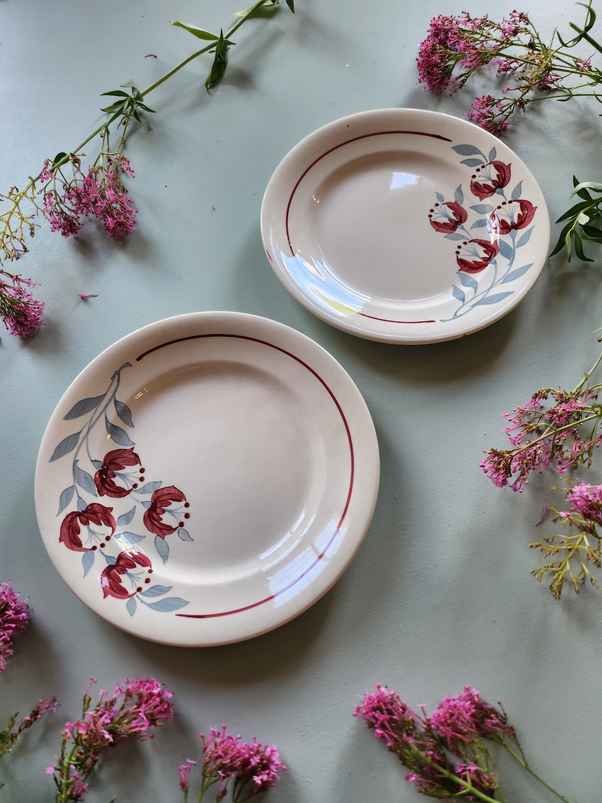 Assiettes creuses fleuries Sarreguemines lot de 2   Patine