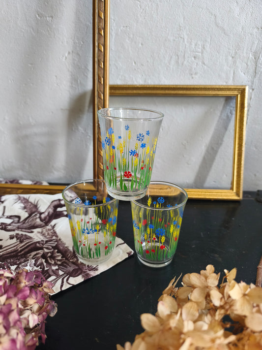Verre à eau imprimé fleuri lot de 3   Patine