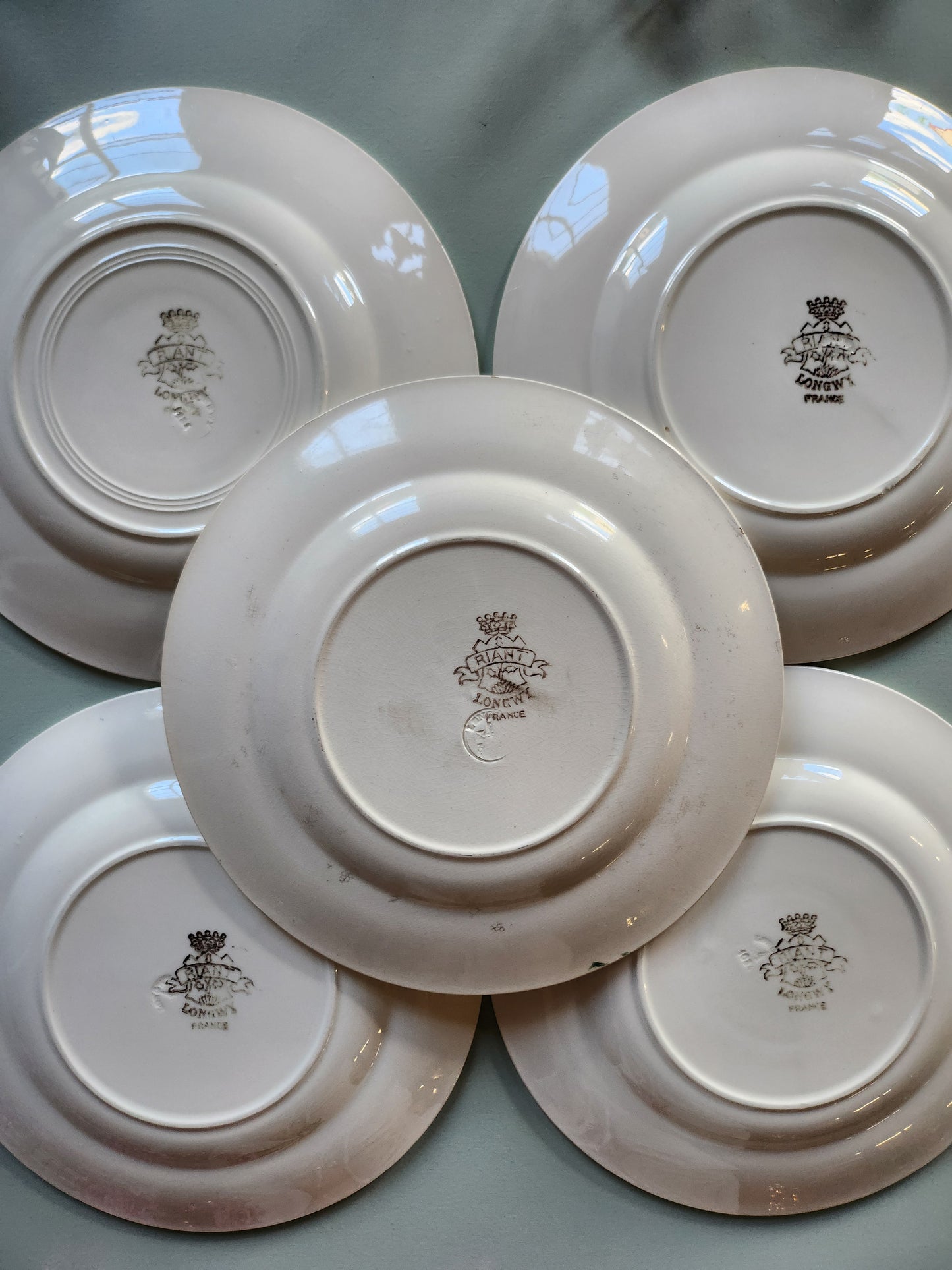 Assiettes plates fleuries Sarreguemines lot de 5   Patine