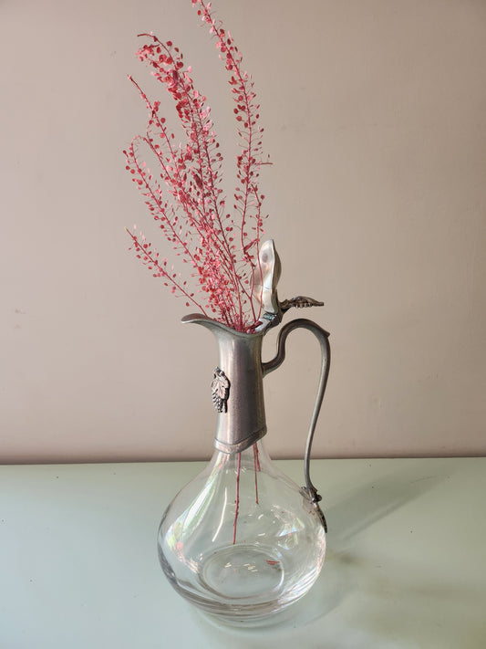 Carafe à vin en verre et en étain   Patine