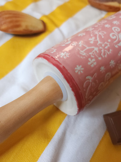 Rouleau à pâtisserie en céramique rose   Patine