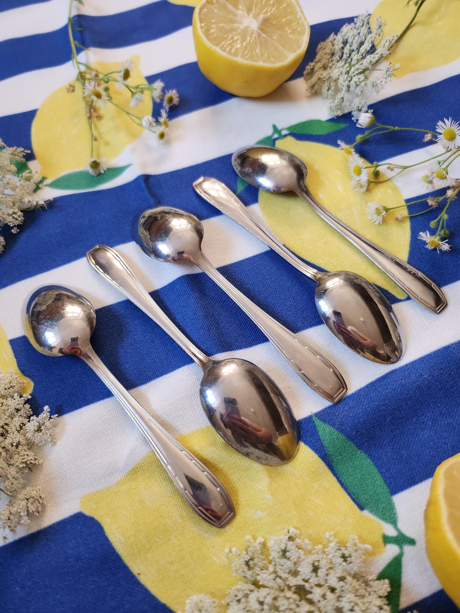 Cuillère à dessert en métal argenté lot de 5   Patine