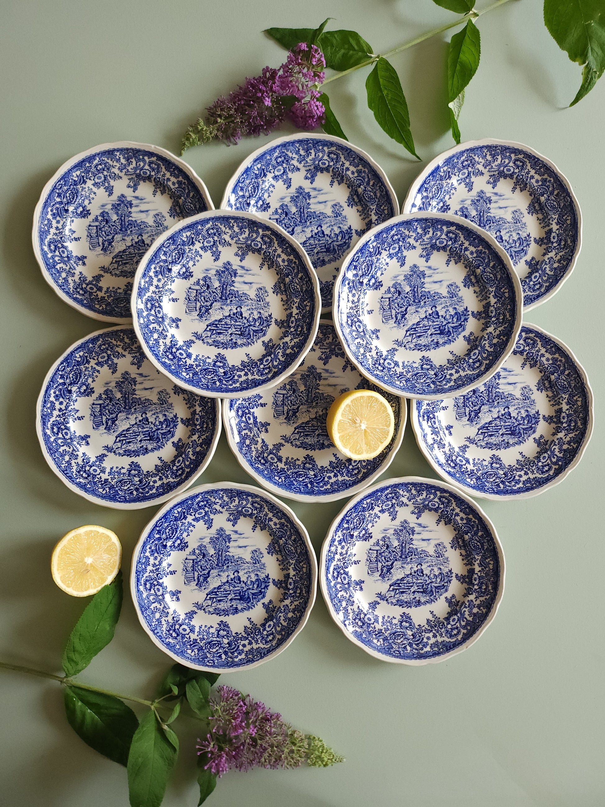 Assiettes à dessert Lunéville style anglais lot de 10   Patine
