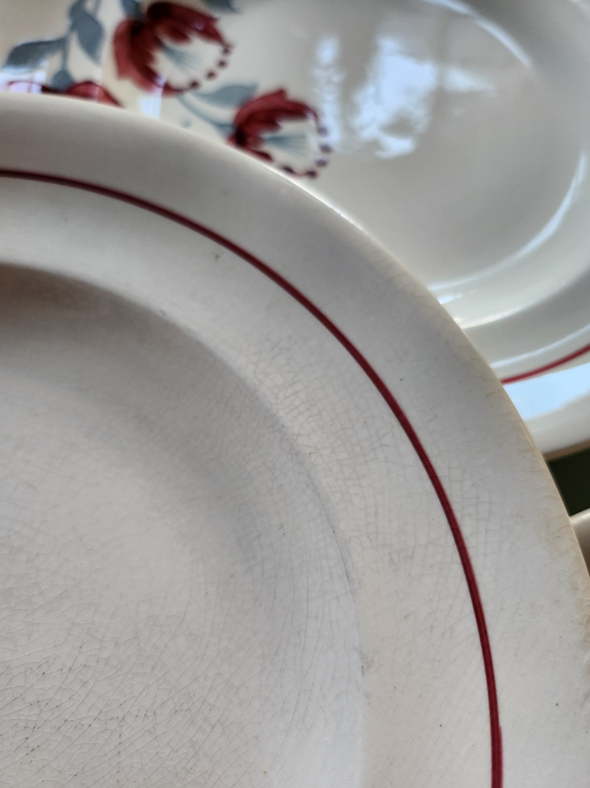 Assiettes plates fleuries Sarreguemines lot de 5   Patine