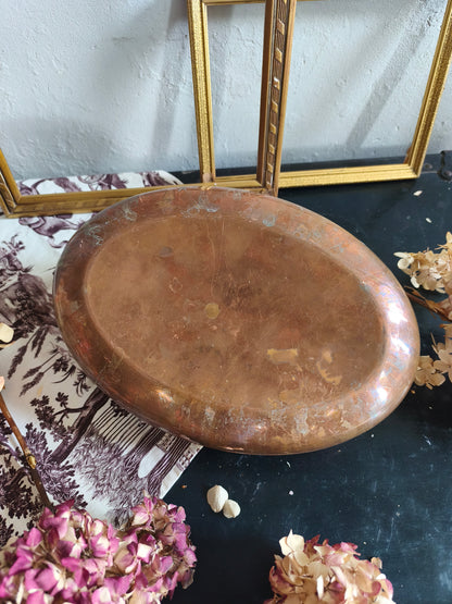 Bouillotte ovale en cuivre vintage   Patine