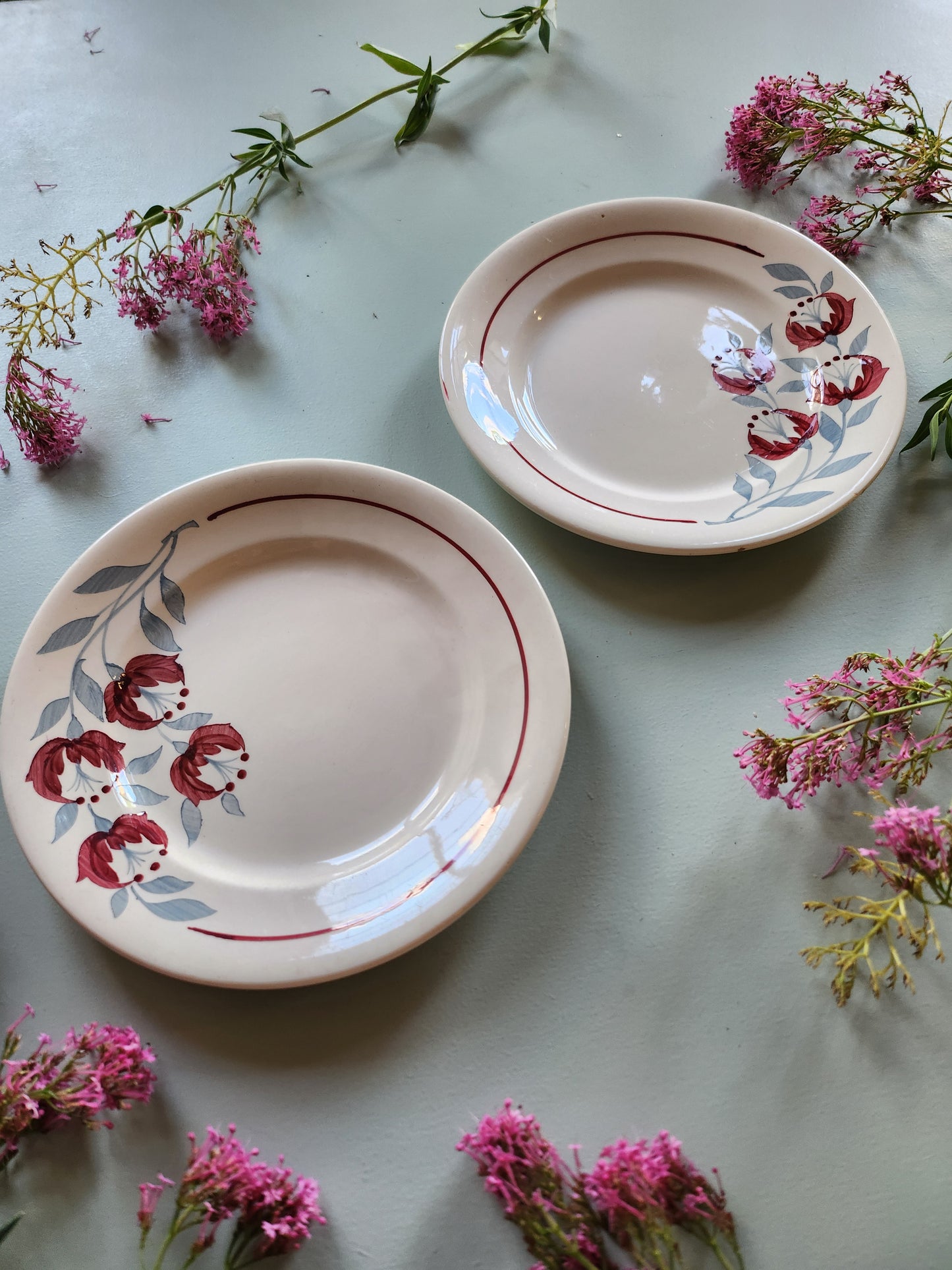 Assiettes creuses fleuries Sarreguemines lot de 2   Patine