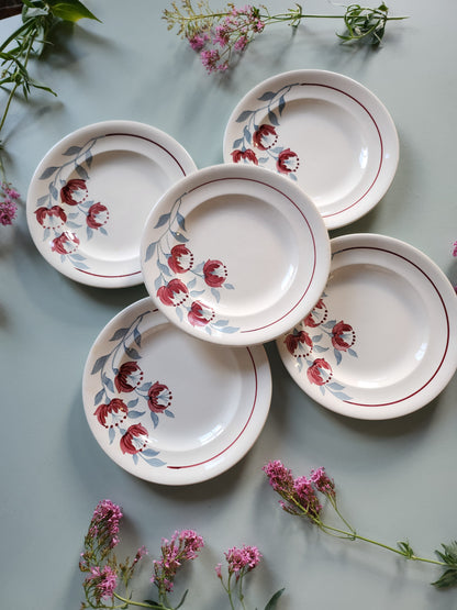 Assiettes plates fleuries Sarreguemines lot de 5   Patine