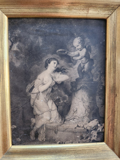 Cadre doré avec gravure "les hasards heureux de l’escarlopette"   Patine