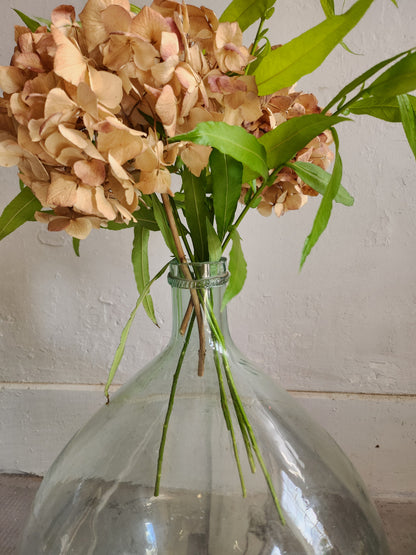 Grande dame-jeanne en verre transparent   Patine