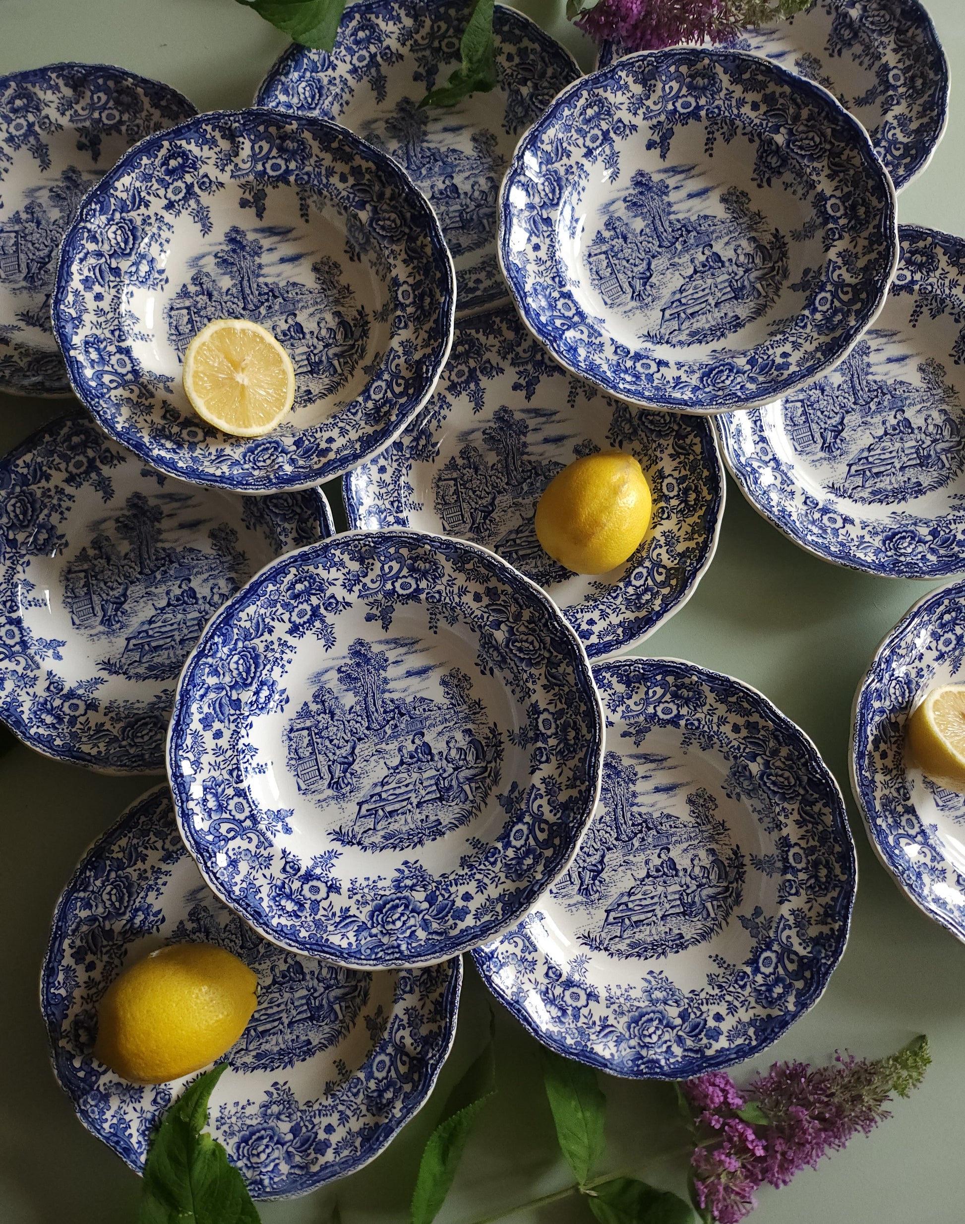 Assiettes creuses en céramique Lunéville style anglais lot de 10   Patine