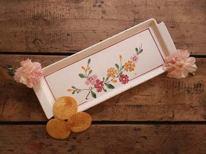 Plateau en céramique Sarreguemines motif floral   Patine