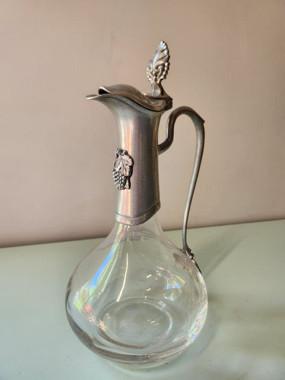 Carafe à vin en verre et en étain   Patine