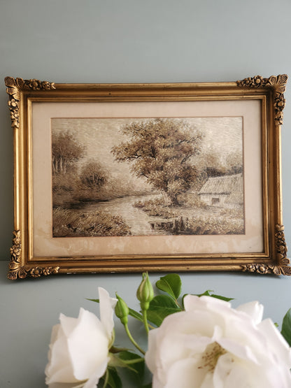 Cadre vintage doré avec toile façon tapissier