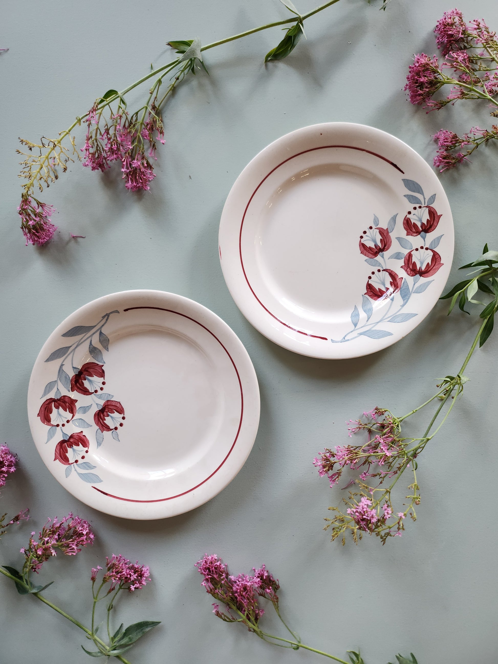 Assiettes creuses fleuries Sarreguemines lot de 2   Patine