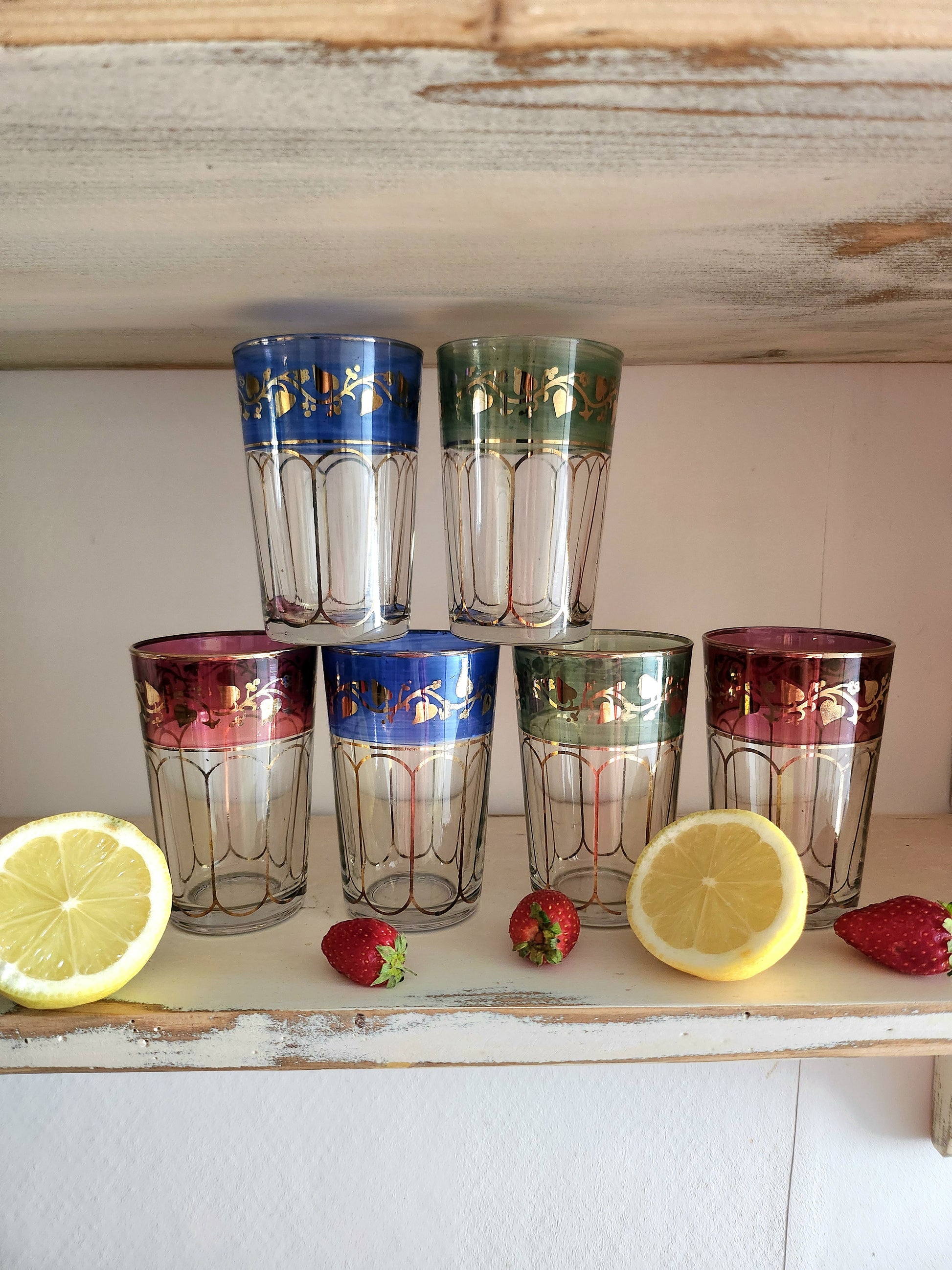 Verre à thé coloré lot de 6   Patine