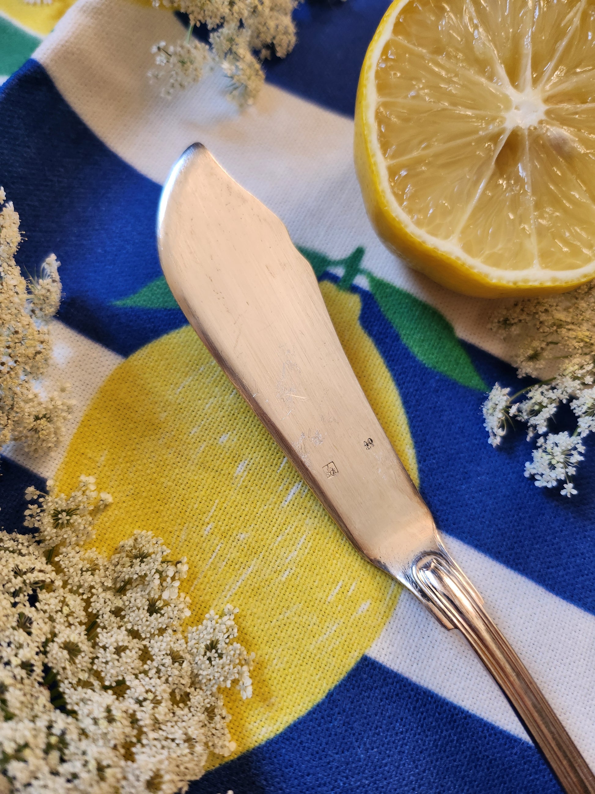 Couteau à poisson en argent   Patine