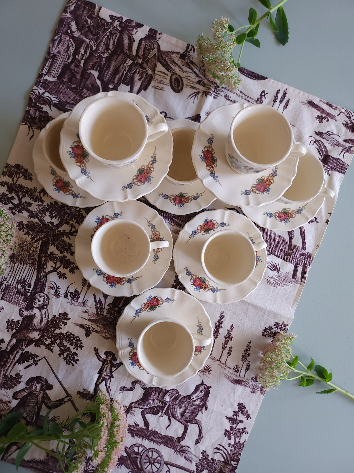 Tasse + assiette céramique Sarreguemines lot de 8   Patine