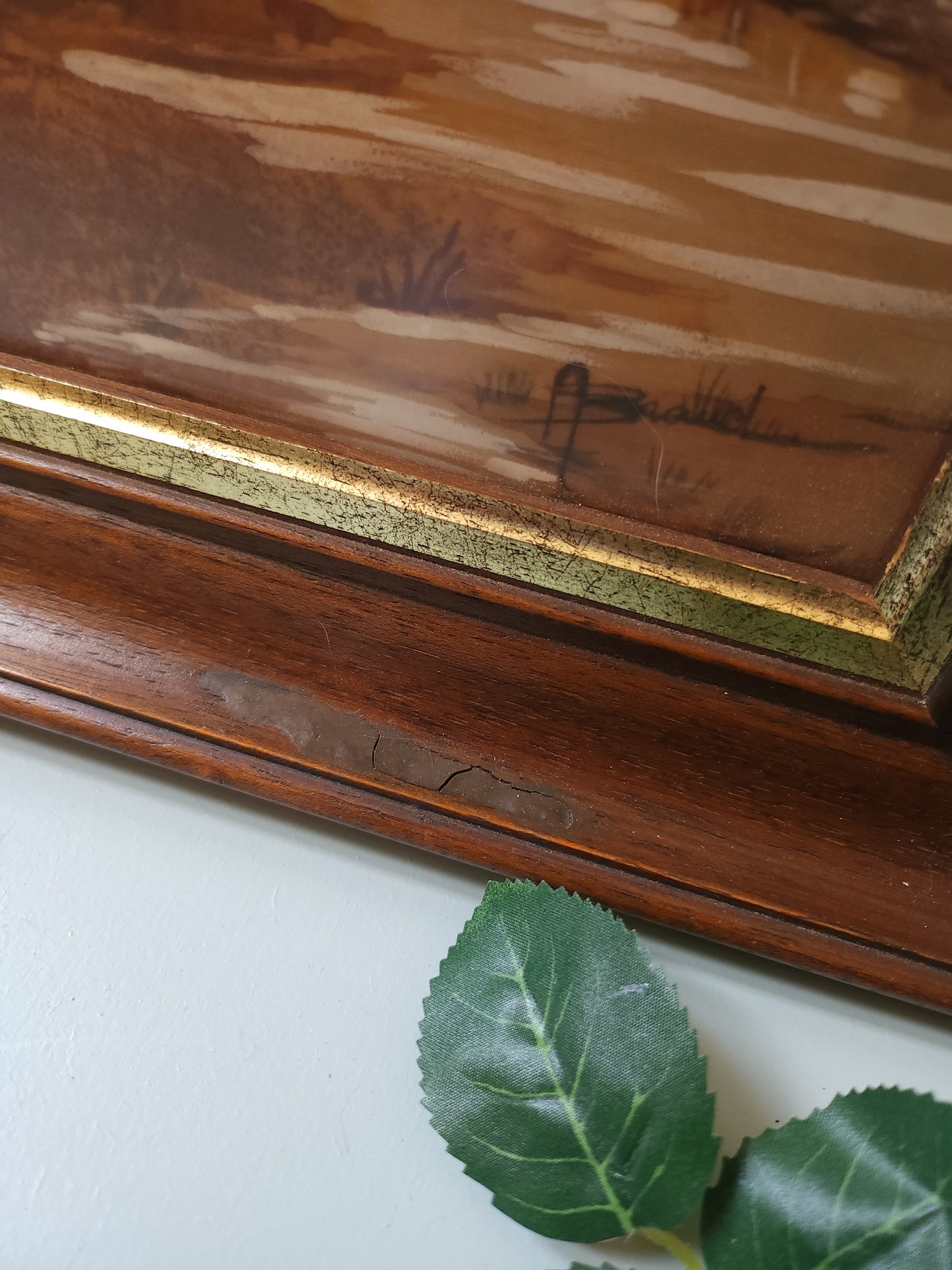 Cadre carré en bois avec peinture   Patine