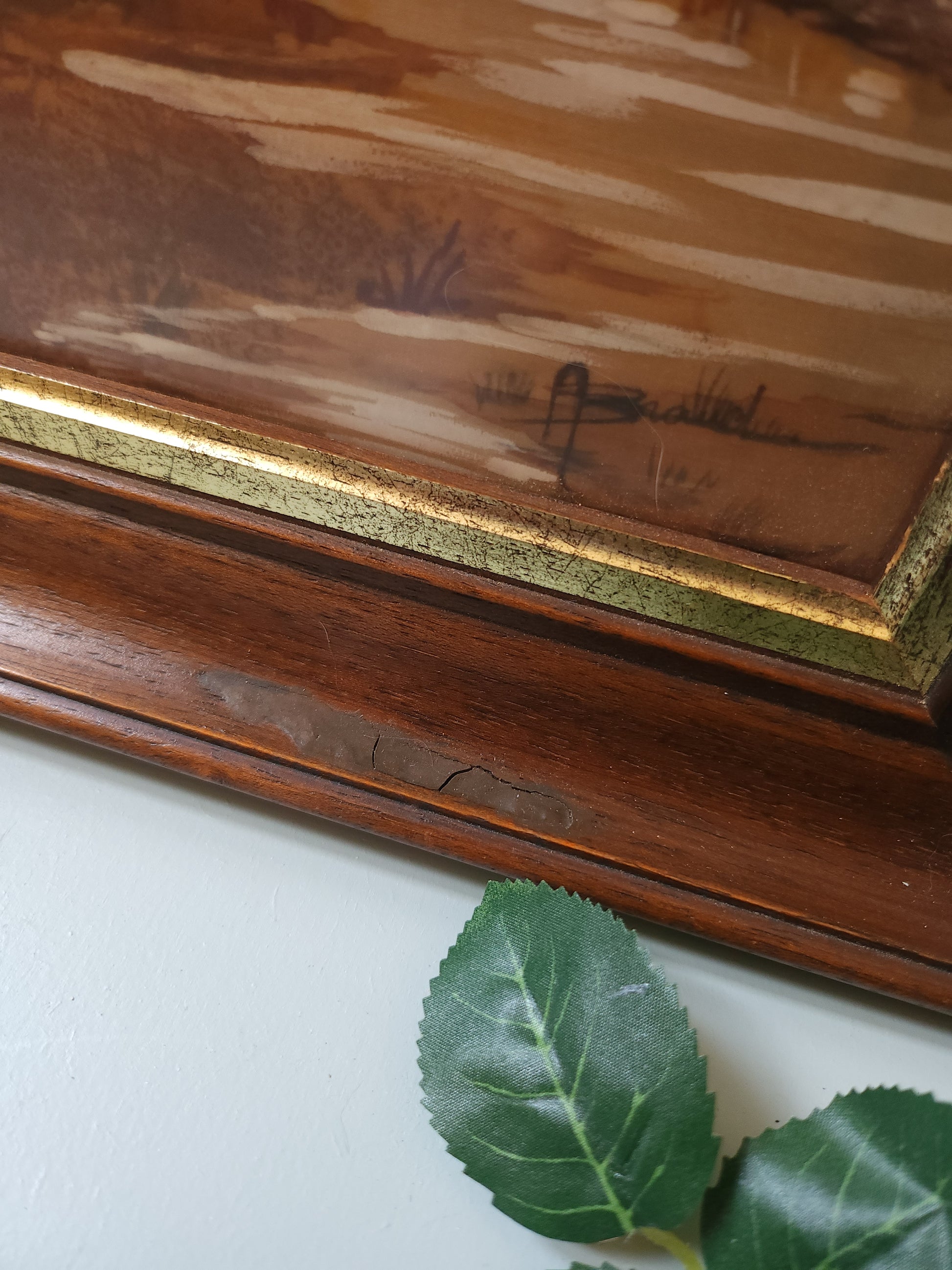 Cadre carré en bois avec peinture   Patine