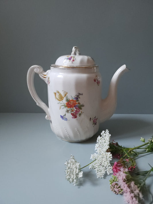 Théière en céramique française fleurie   Patine