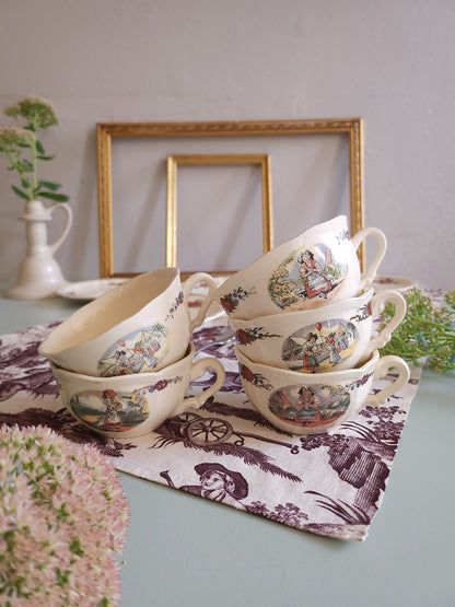 Tasse + coupelle céramique Sarreguemines lot de 5   Patine