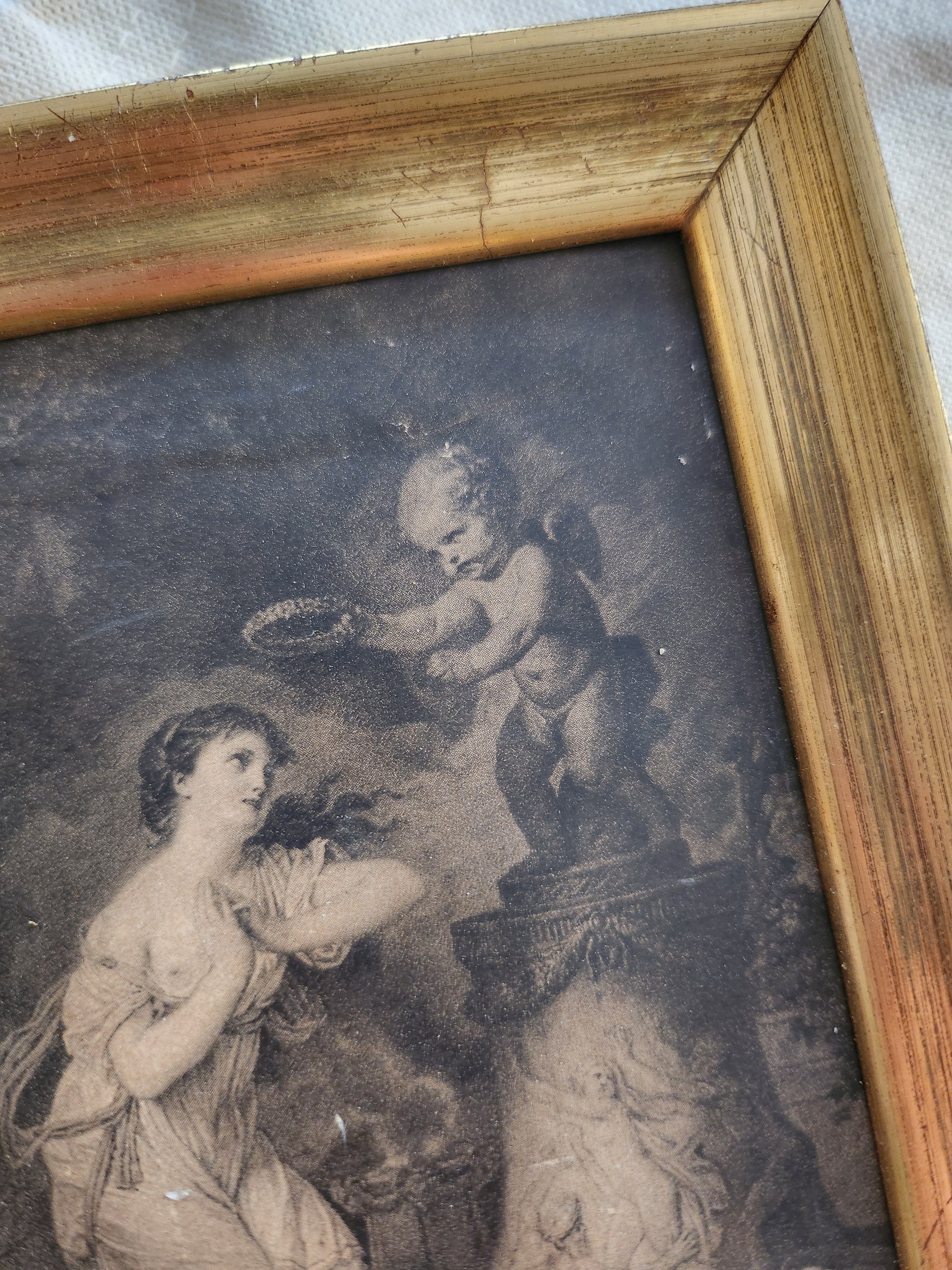 Cadre doré avec gravure "les hasards heureux de l’escarlopette"   Patine