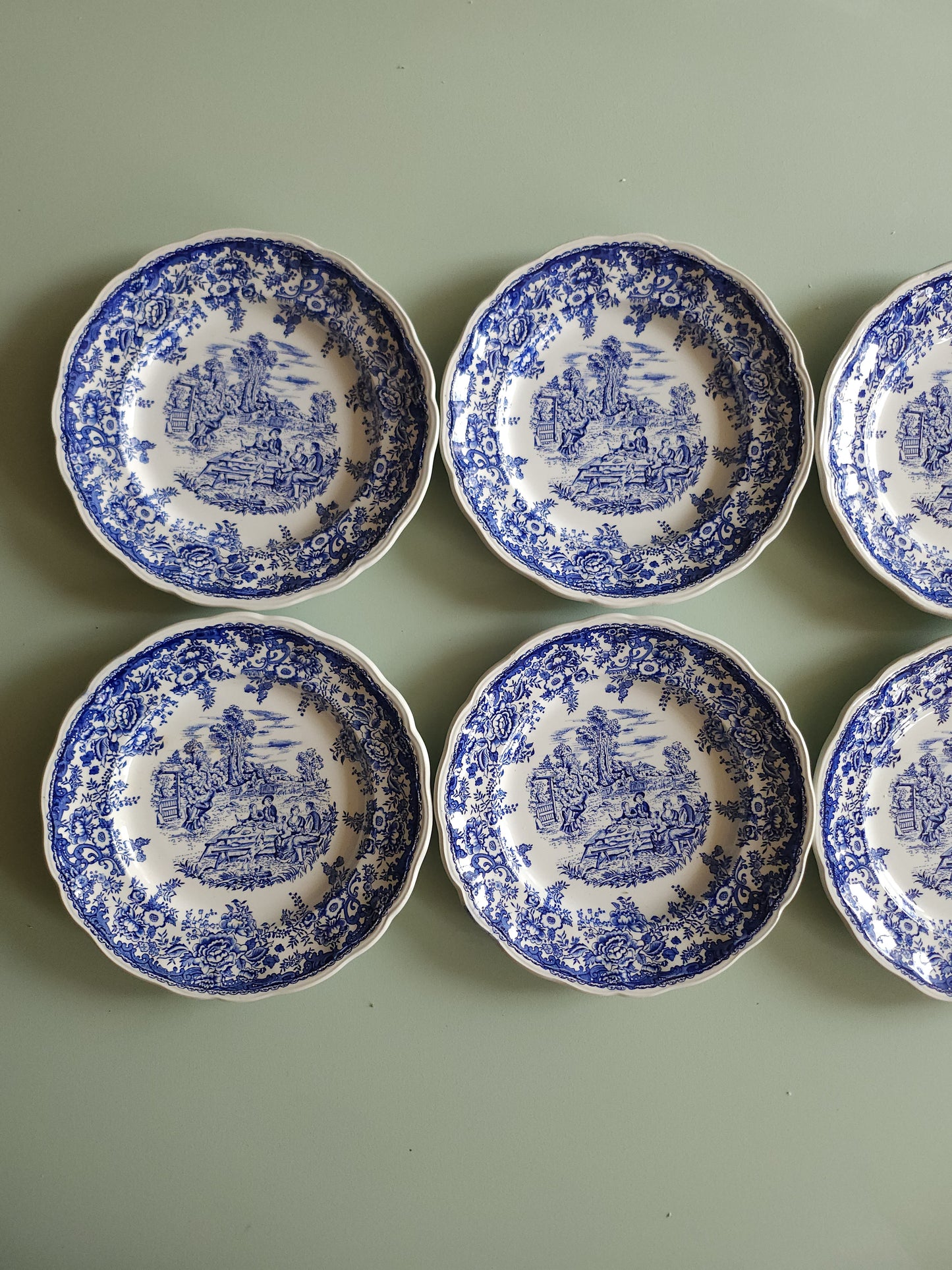 Assiettes plates en céramique Lunéville style anglais lot de 6   Patine
