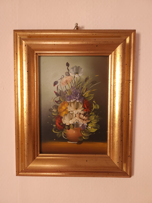 Cadre doré avec peinture à l'huile   Patine