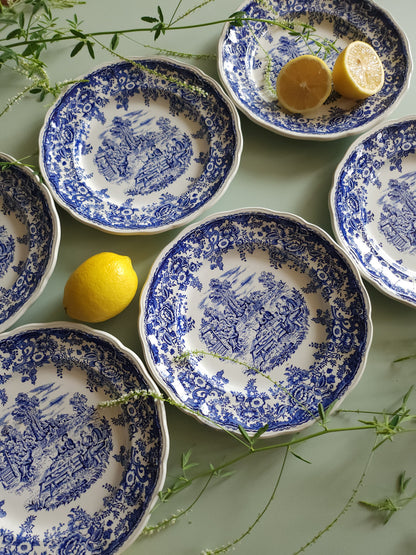 Assiettes plates en céramique Lunéville style anglais lot de 6   Patine