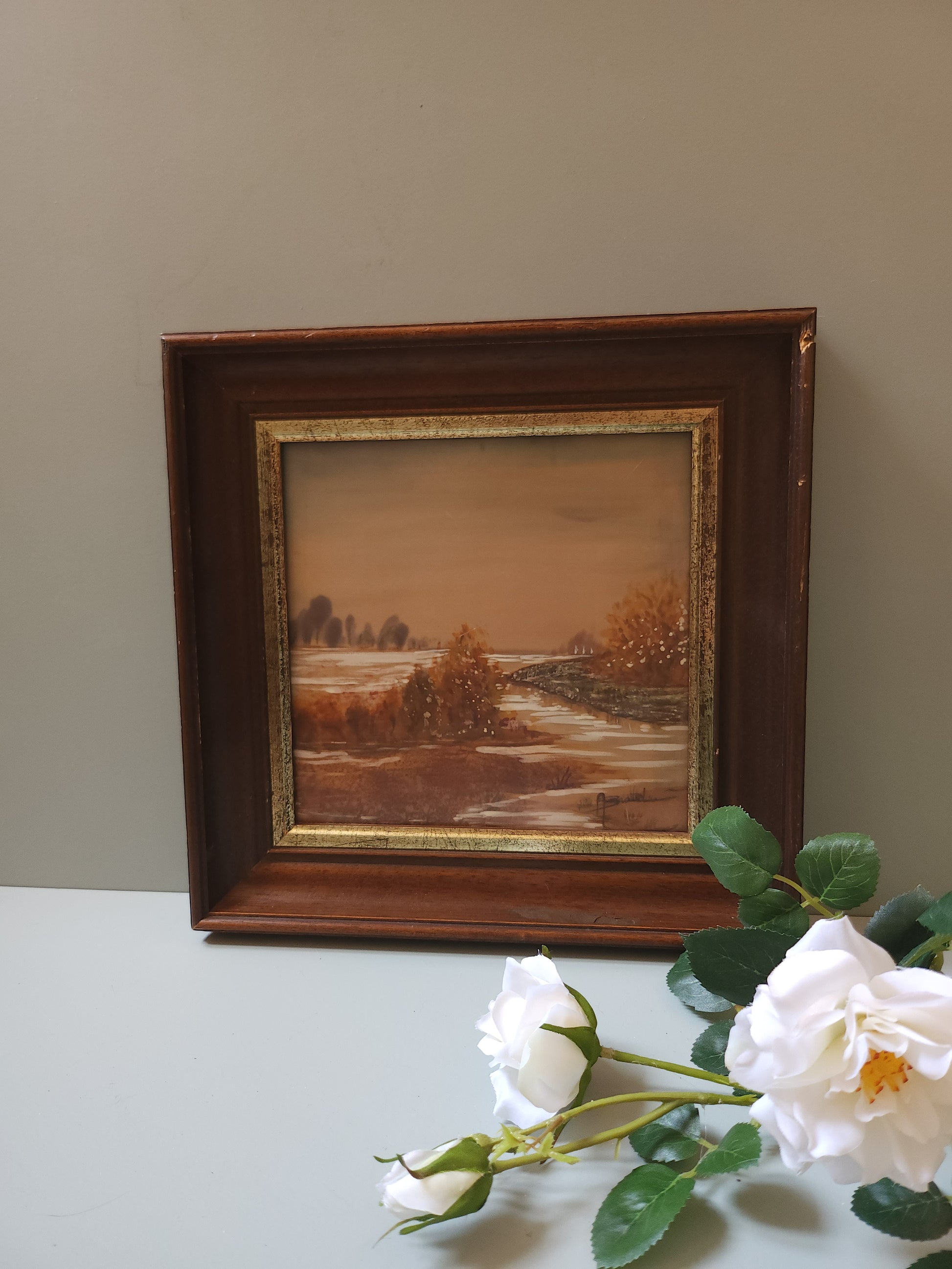 Cadre carré en bois avec peinture   Patine