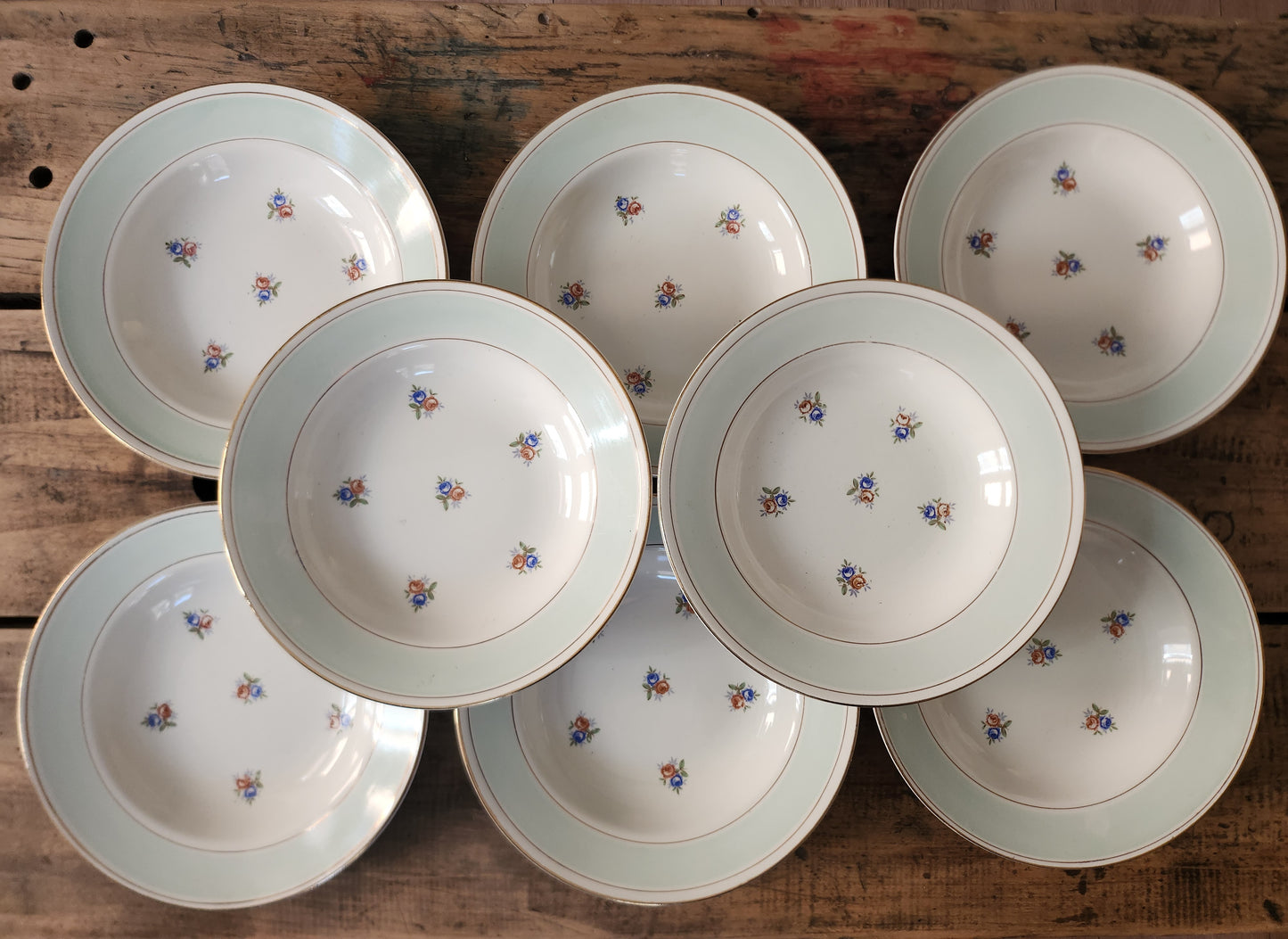 Assiettes semi-creuses Sarreguemines à fleurs lot de 8