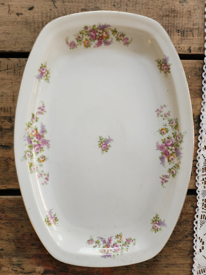 Plat en céramique ovale motif floral