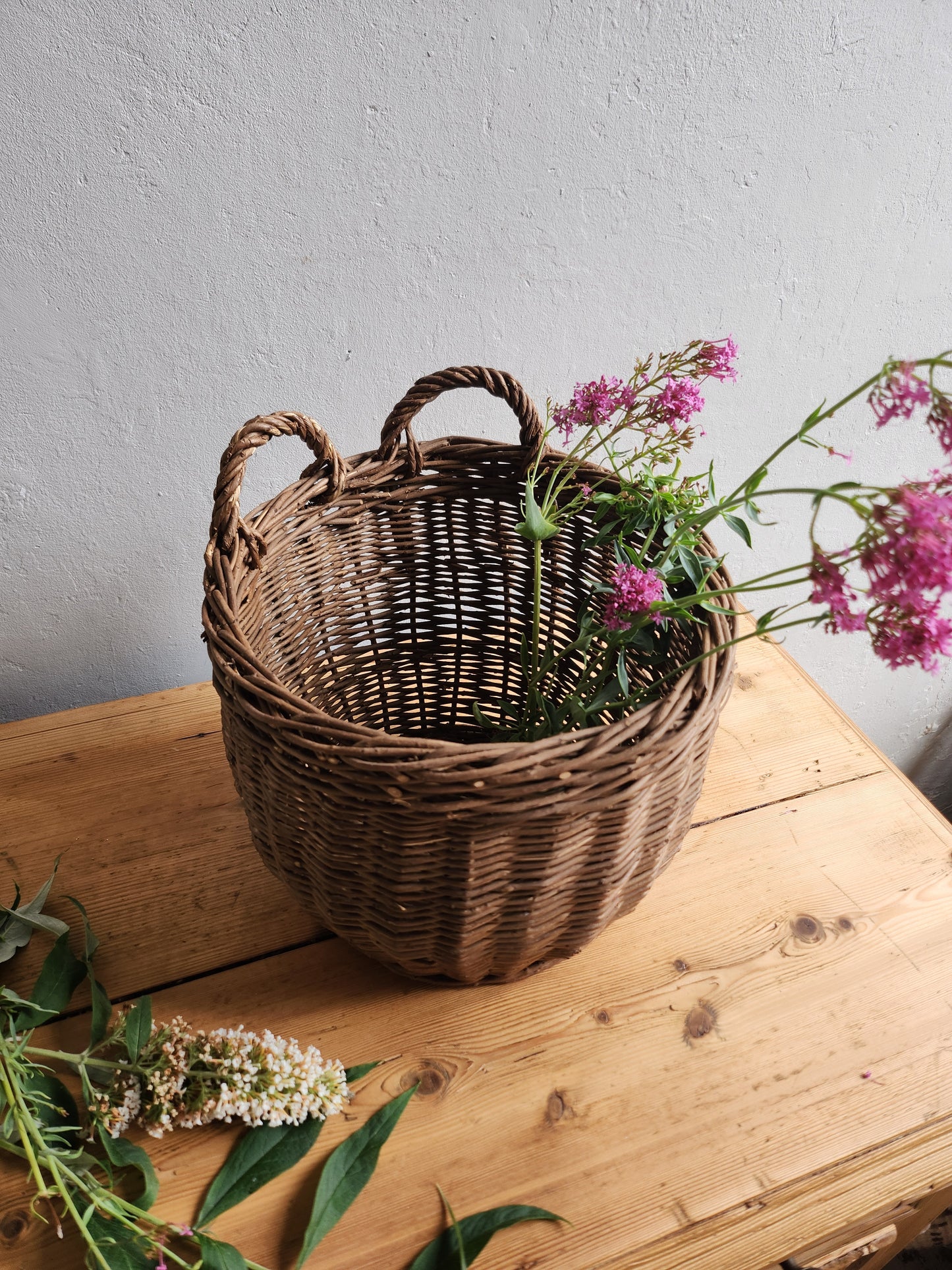 Panier en osier tressé   Patine