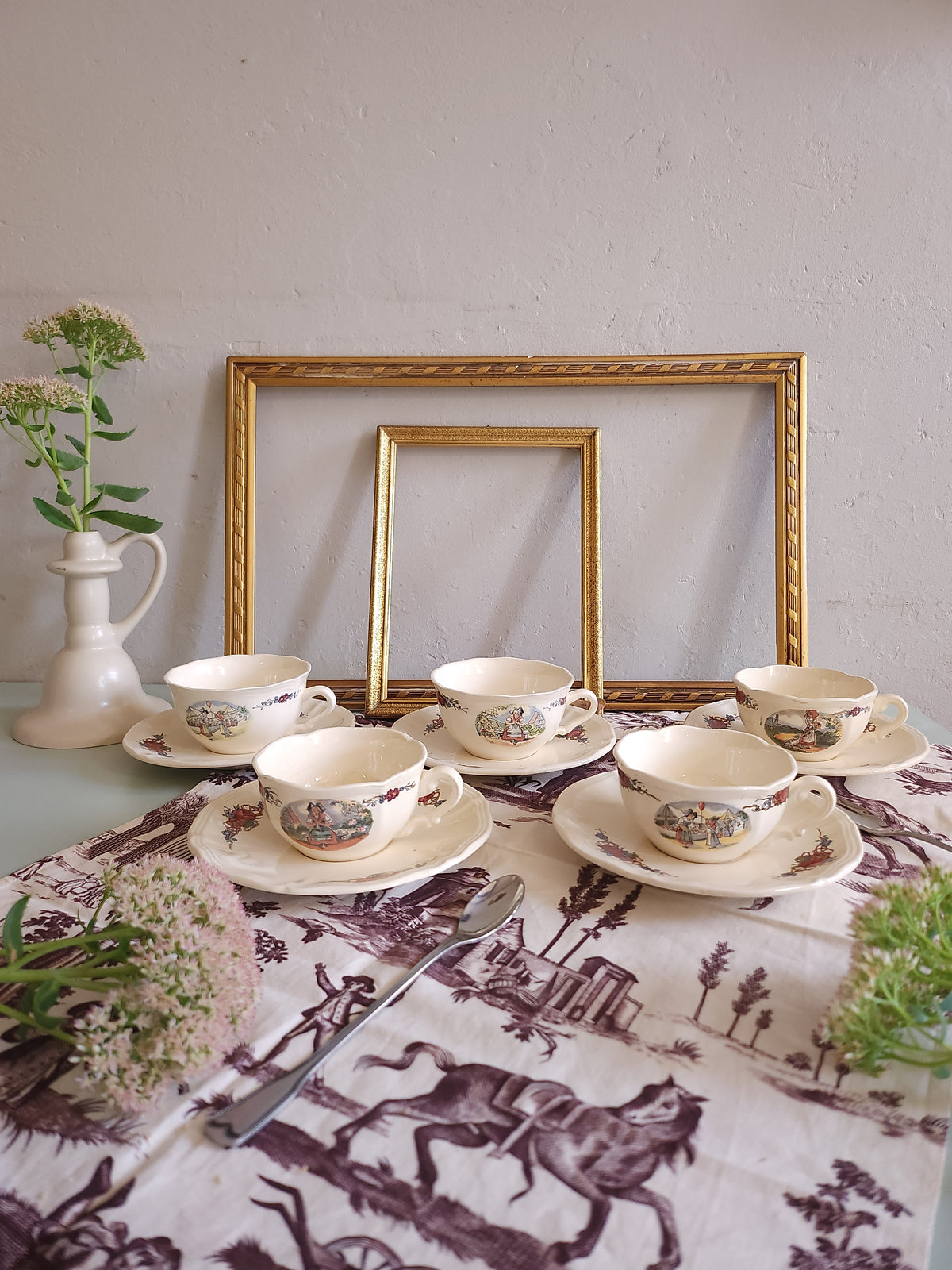 Tasse + coupelle céramique Sarreguemines lot de 5   Patine