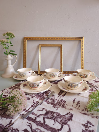 Tasse + coupelle céramique Sarreguemines lot de 5   Patine