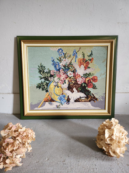 Tableau en bois avec ornement en point de croix   Patine