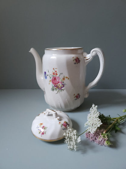 Théière en céramique française fleurie   Patine