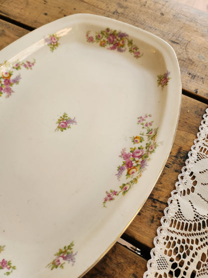 Plat en céramique ovale motif floral