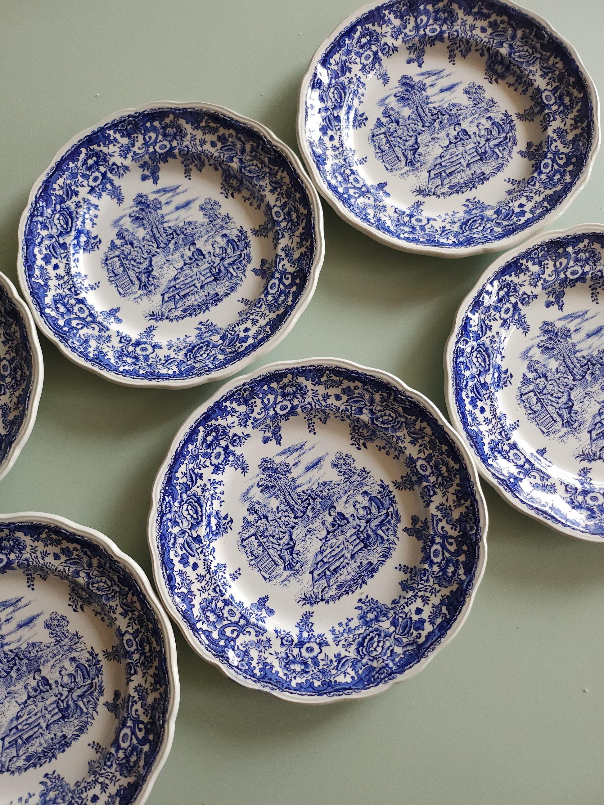 Assiettes plates en céramique Lunéville style anglais lot de 6   Patine