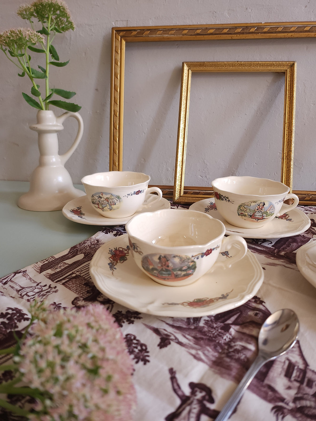 Tasse + coupelle céramique Sarreguemines lot de 5   Patine