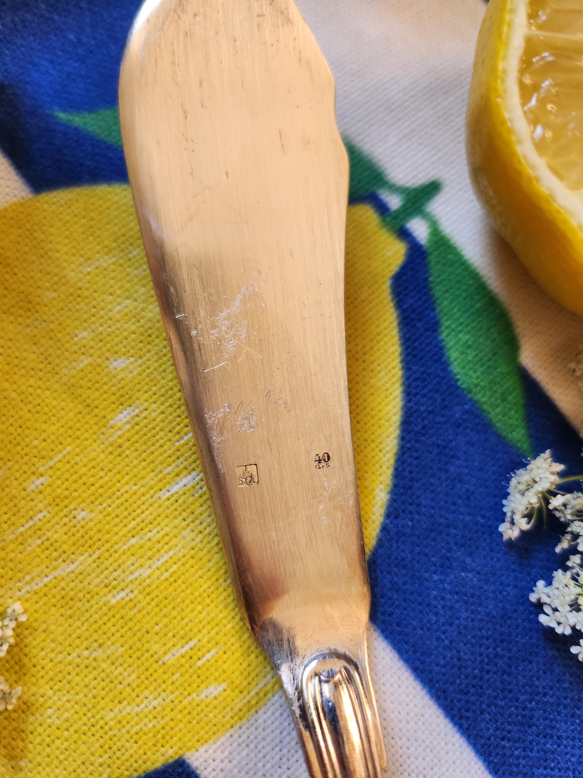 Couteau à poisson en argent   Patine