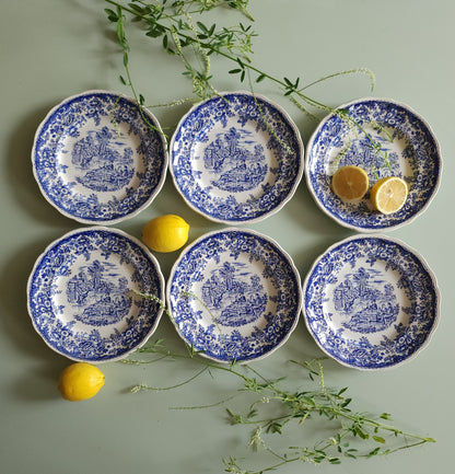 Assiettes plates en céramique Lunéville style anglais lot de 6   Patine