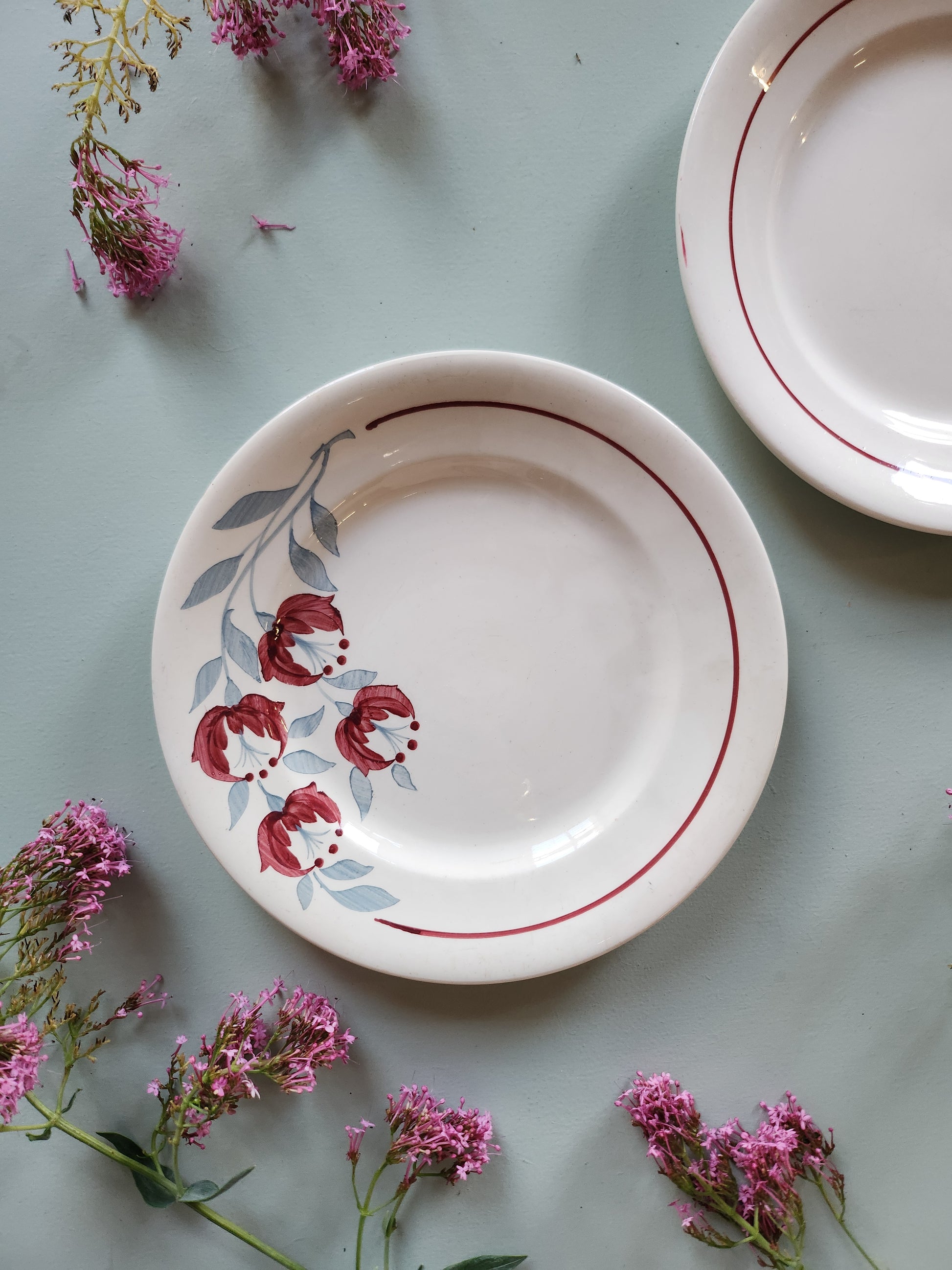 Assiettes creuses fleuries Sarreguemines lot de 2   Patine