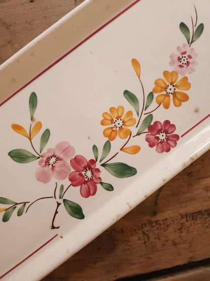Plateau en céramique Sarreguemines motif floral   Patine