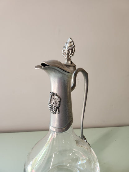 Carafe à vin en verre et en étain   Patine