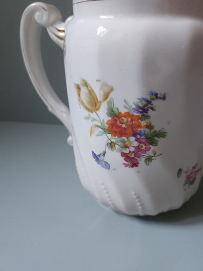 Théière en céramique française fleurie   Patine