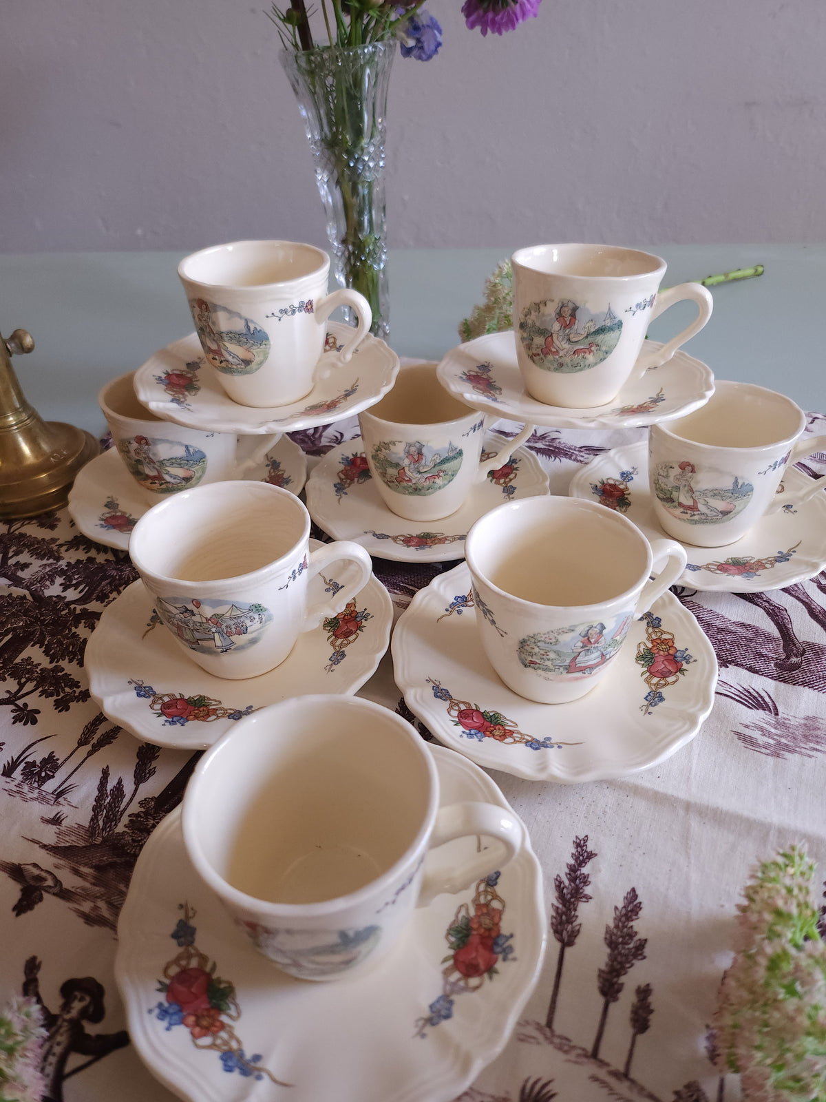 Tasse + assiette céramique Sarreguemines lot de 8   Patine