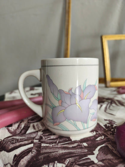 Tasse céramique motif iris lot de deux   Patine